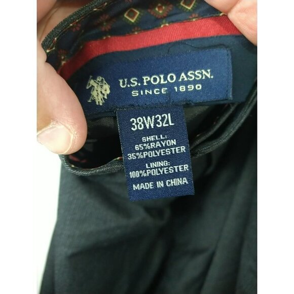 Us Polo Assn. Men's Black Grey Blue Stripe Flat Front Dress Pants. Size 38X32 - Picture 12 of 14